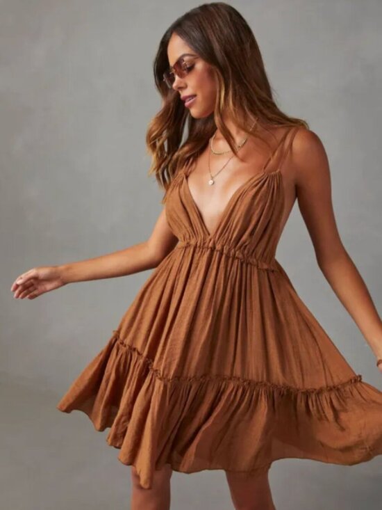 Vici Dresses & Skirts - VICI Tiered Mini Dress — Brown | Size L | 🤎